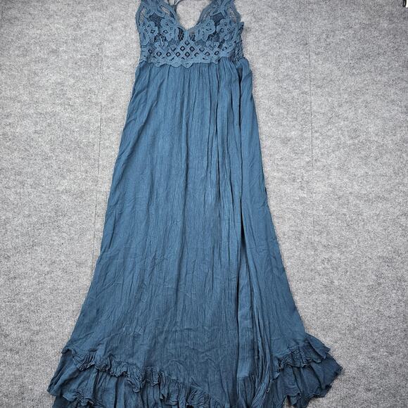 Free People FP One Dress Womens Small Adella Blue Maxi Lace Boho Festival Hippie - Picture 2 of 9